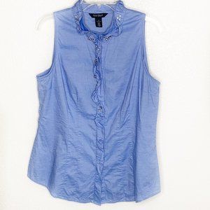 WHBM Chambray Sleeveless Beaded Ruffle Top